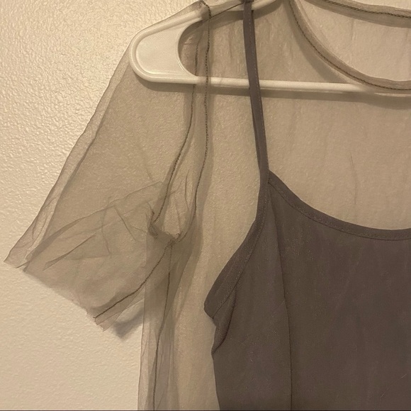 Topshop Gray Mesh Sheer Overlay Dress NWT US 4 #10J80K - Picture 4 of 15